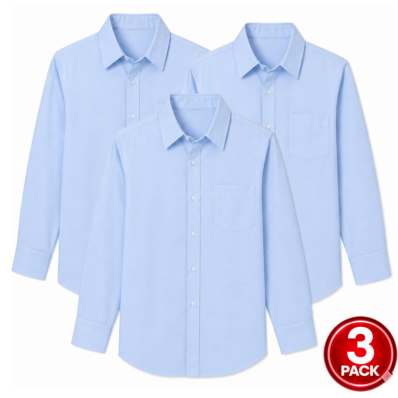 Boys 3-Pack Long Sleeve School Uniform Dress Shirt in Light Blue