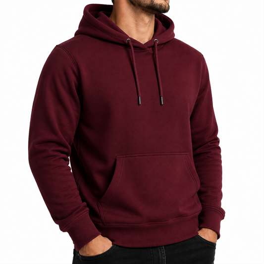 Men's Heavyweight Fleece-Lined Soft Pullover Hoodie in Burgundy