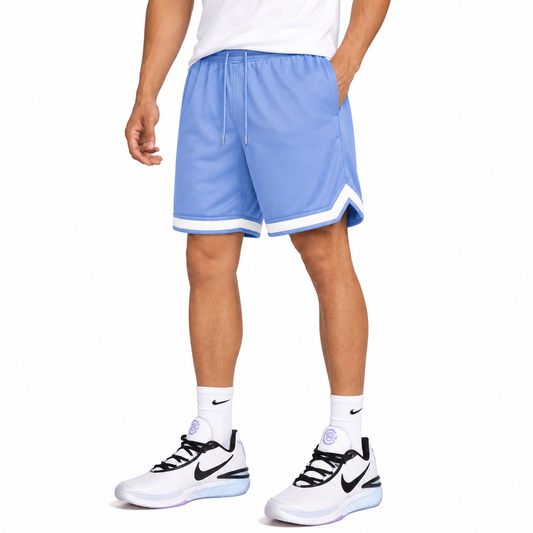 Men's Mesh Athletic Shorts With White Trim & Pockets - Carolina Blue