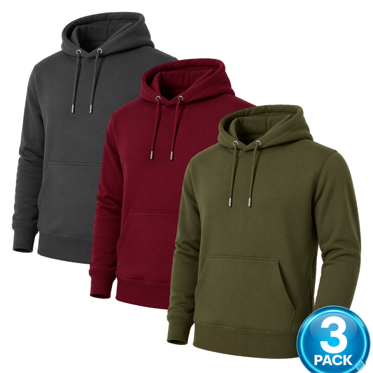 Men's 3-Pack Heavyweight Soft Fleece Pullover Hoodie in Charcoal / Burgundy / Olive