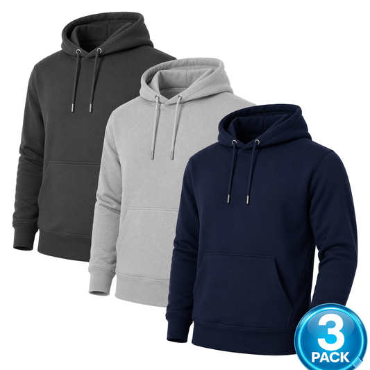 Men's 3-Pack Heavyweight Soft Fleece Pullover Hoodie in Charcoal / Heather Grey / Navy