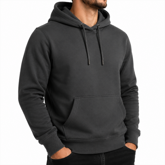 Men's Heavyweight Fleece-Lined Soft Pullover Hoodie in Charcoal