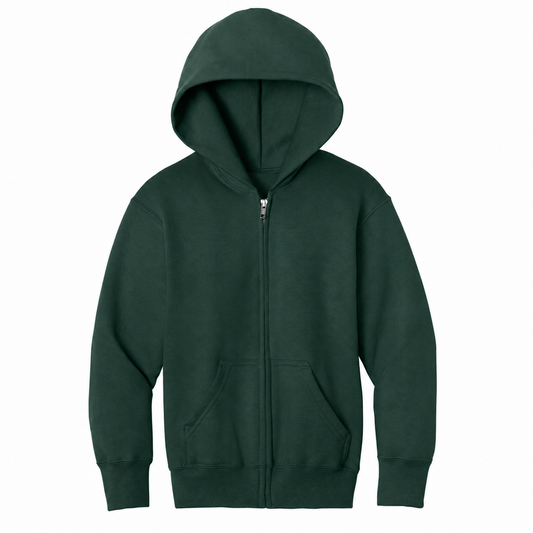 24 Pack Wholesale Youth Fleece Zip Up Hooded Sweatshirt in Dark Green