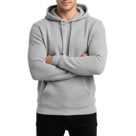 24 Pack Men's Waffle Knit Pullover Hooded Sweater in Grey