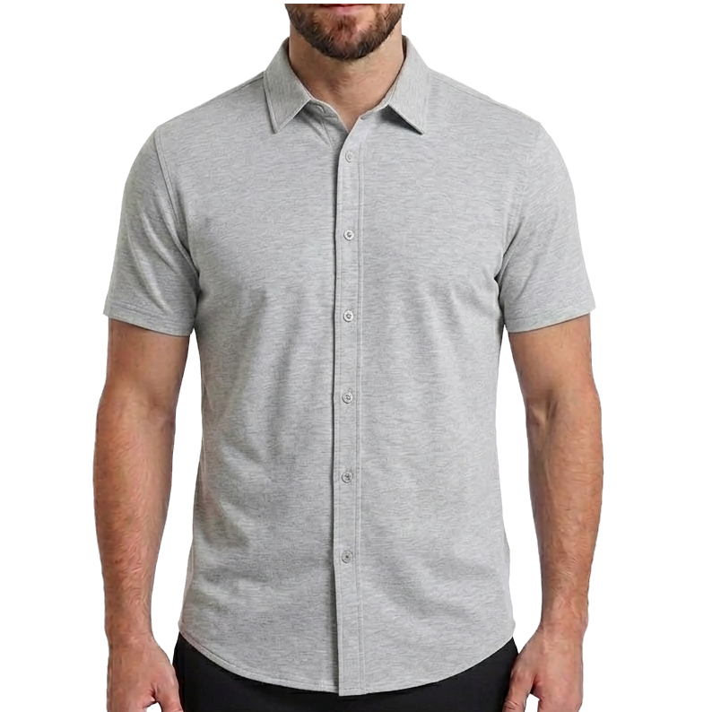 24 Pack Men's Short Sleeve Knit Button-Down Shirt in Grey
