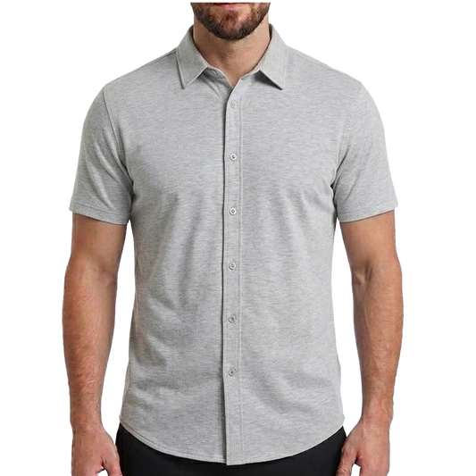24 Pack Men's Short Sleeve Knit Button-Down Shirt in Grey