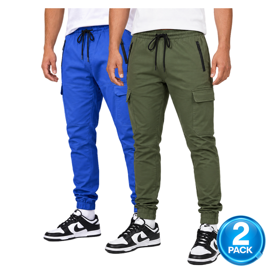 Men's 2-Pack Cotton Flex-Stretch Cargo Jogger in Olive / Royal Blue