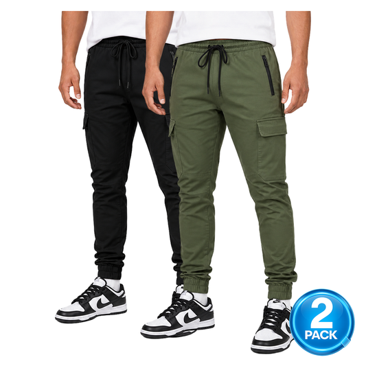 Men's 2-Pack Cotton Flex-Stretch Cargo Jogger in Black / Olive