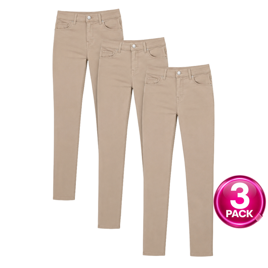 Young Women's 3-Pack Super Stretch Skinny School Uniform Pants in Khaki