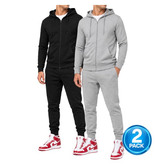 Men's 2-Pack Lightweight French Terry Zip-Up Hoodie & Jogger Set in Black / Heather Grey