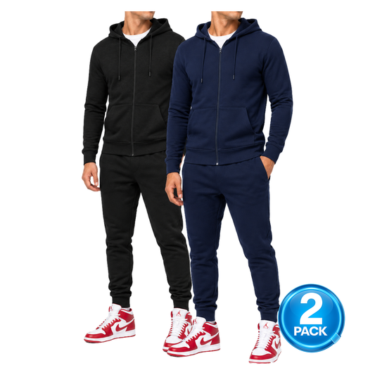 Men's 2-Pack Lightweight French Terry Zip-Up Hoodie & Jogger Set in Black / Navy