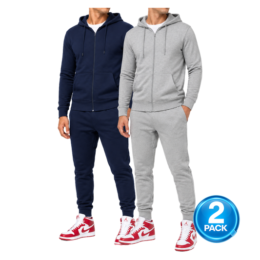 Men's 2-Pack Lightweight French Terry Zip-Up Hoodie & Jogger Set in Heather Grey / Navy