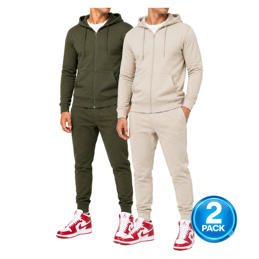 Men's 2-Pack Lightweight French Terry Zip-Up Hoodie & Jogger Set in Olive / Khaki