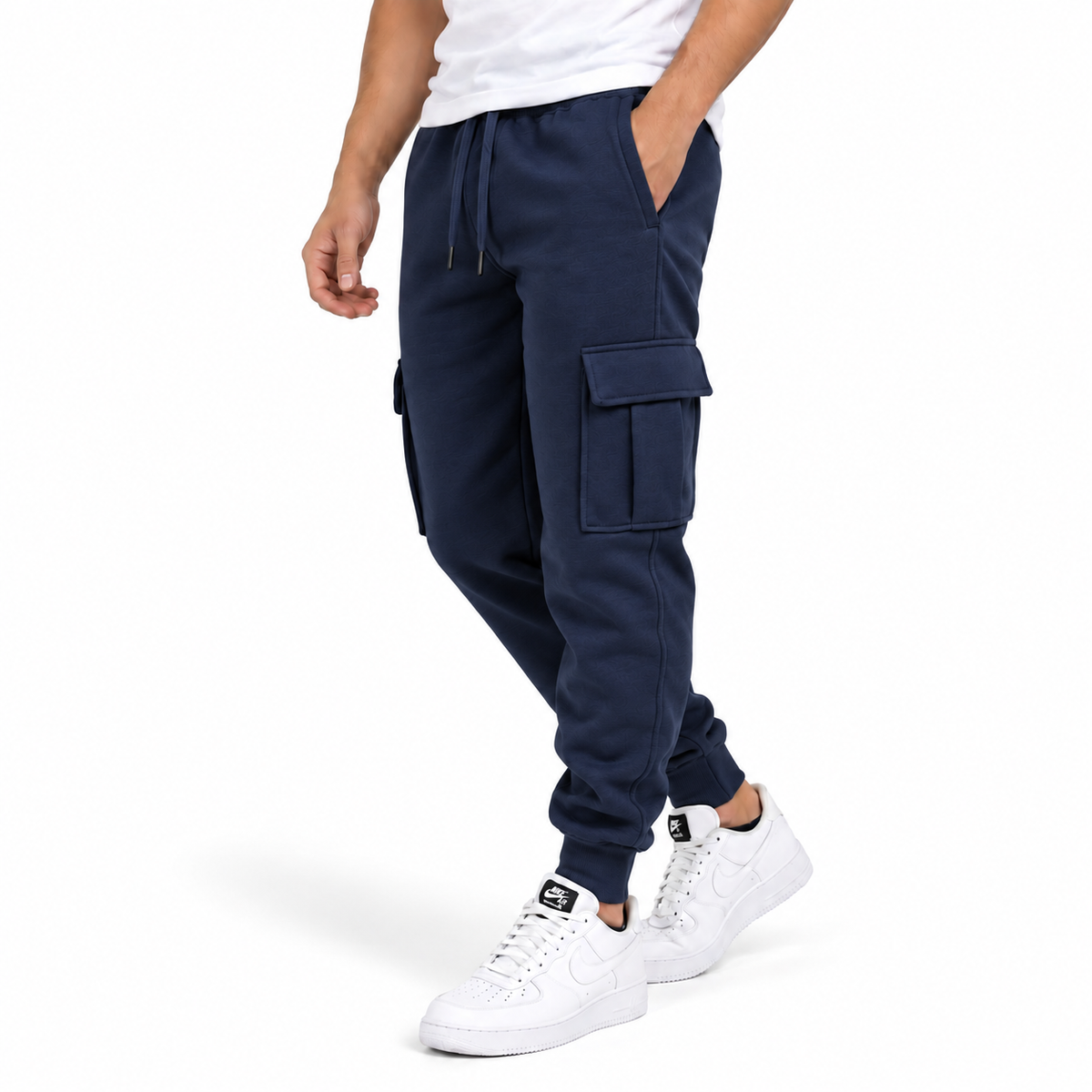 Men's Fleece Lined Cargo Jogger Sweatpants in Navy