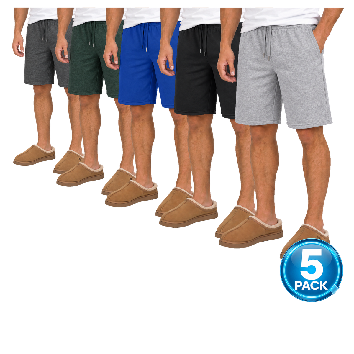 Men's 5-Pack Cotton Blend Lounge Shorts in Charcoal, Hunter, Royal, Black & Heather Grey