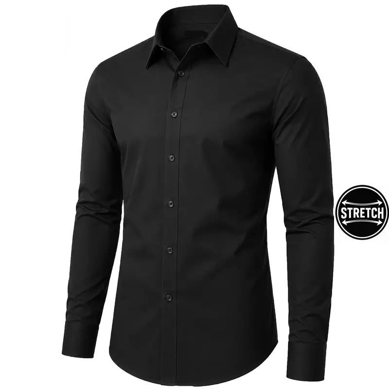 Men's Long Sleeve Flex Stretch Dress Shirt in Black