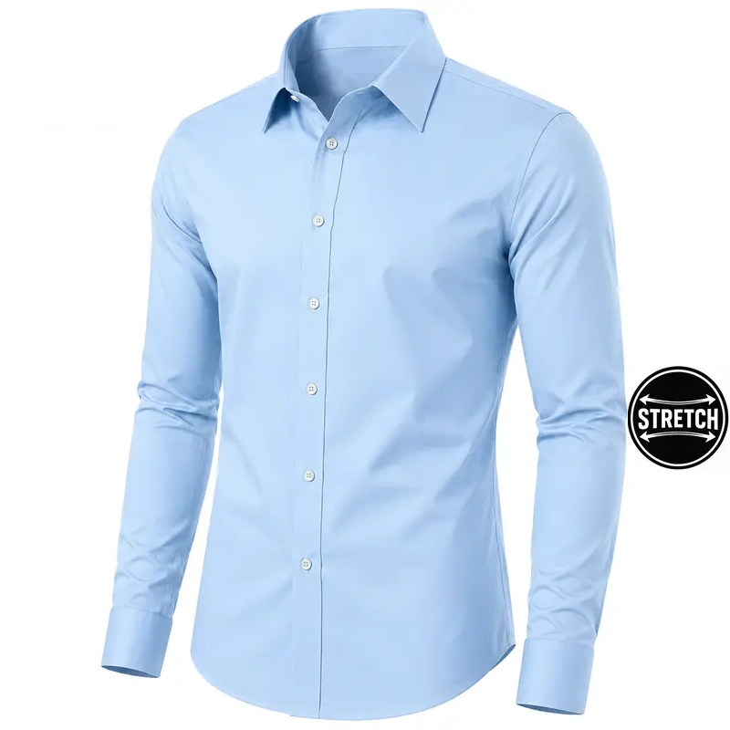 Men's Long Sleeve Flex Stretch Dress Shirt in Light Blue