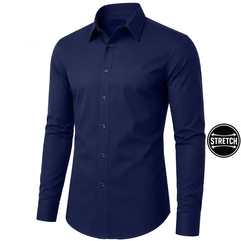 Men's Long Sleeve Flex Stretch Dress Shirt in Navy