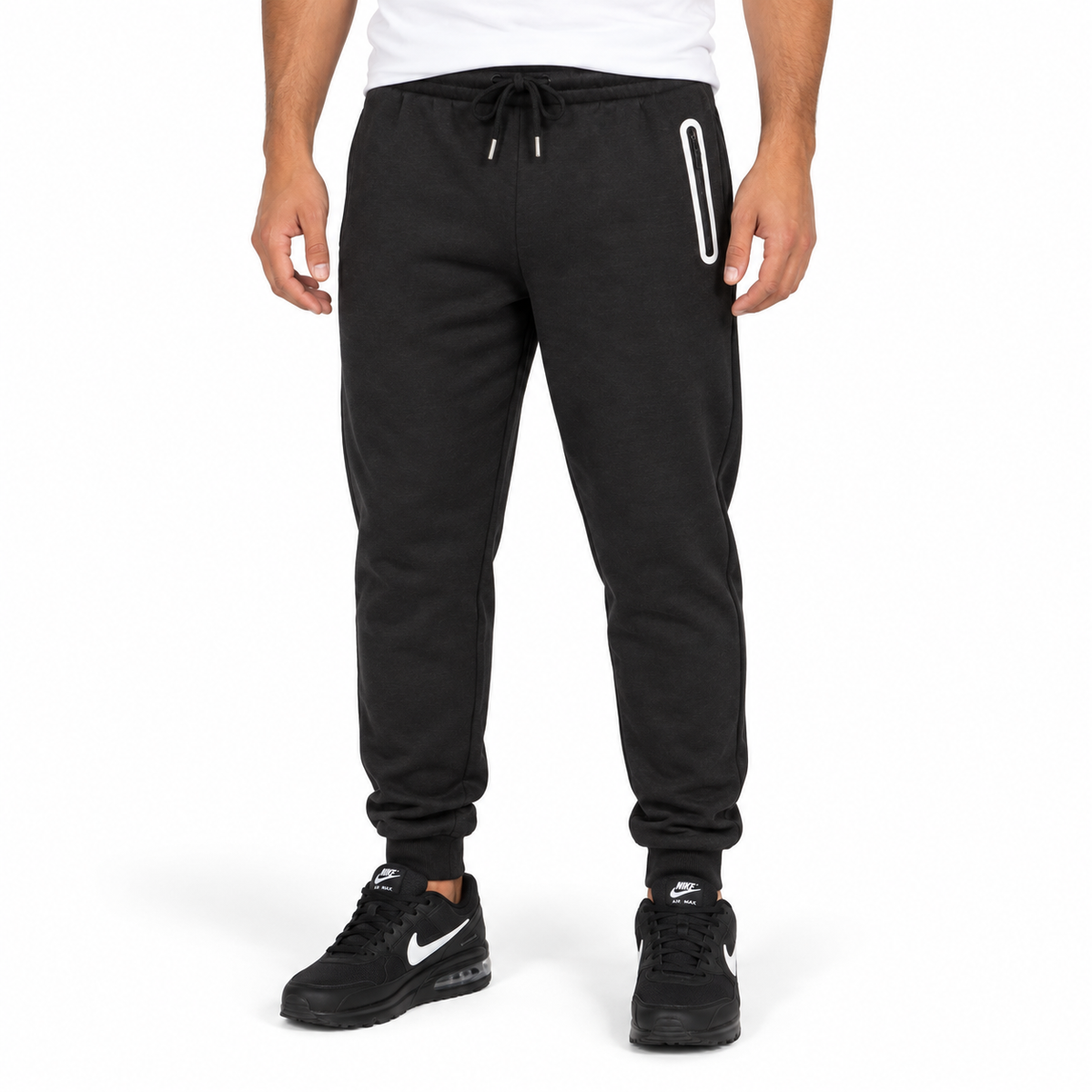 Men's Fleece-Lined Jogger With Heat Seal Zipper Side Pockets in Black