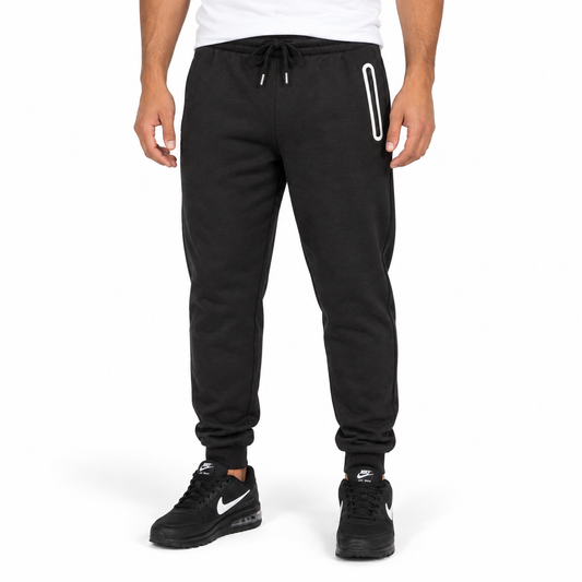 Men's Fleece-Lined Jogger With Heat Seal Zipper Side Pockets in Black