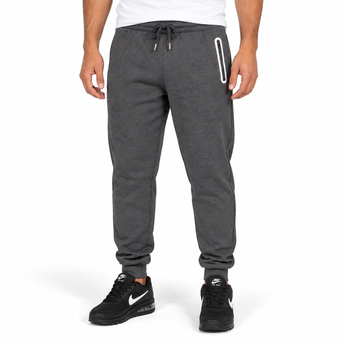 Men's Fleece-Lined Jogger With Heat Seal Zipper Side Pockets in Charcoal