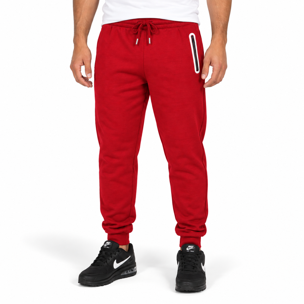 Men's Fleece-Lined Jogger With Heat Seal Zipper Side Pockets in Red