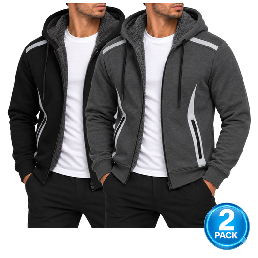 Men's 2-Pack Heavyweight Sherpa Fleece-Lined Tech Zip Up Hoodie in Black & Charcoal