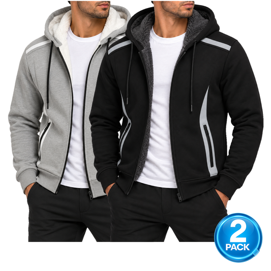 Men's 2-Pack Heavyweight Sherpa Fleece-Lined Tech Zip Up Hoodie in Heather Grey & Black