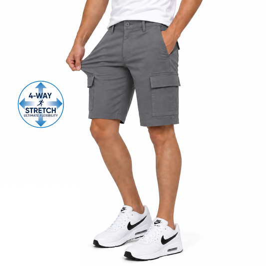Men's Super Stretch Cargo Shorts with Zipper Pockets in Grey