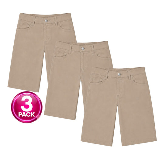 Young Women's 3-Pack Super Stretch School Uniform Bermuda Shorts in Khaki