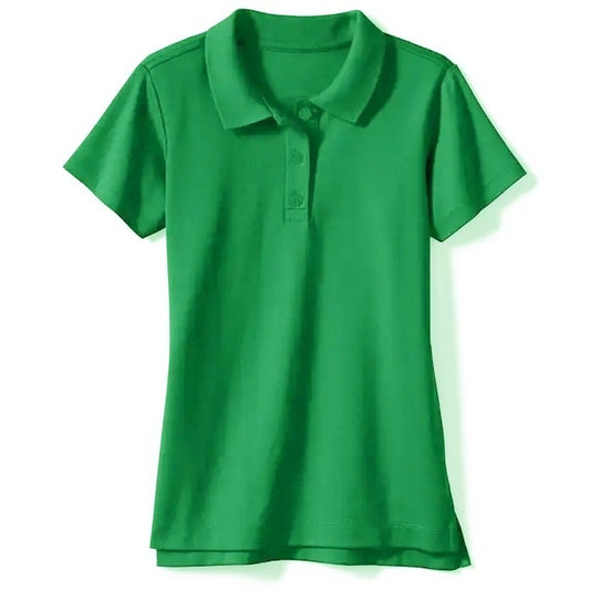 Wholesale Girls Short Sleeve Jersey Knit Polo in Kelly Green