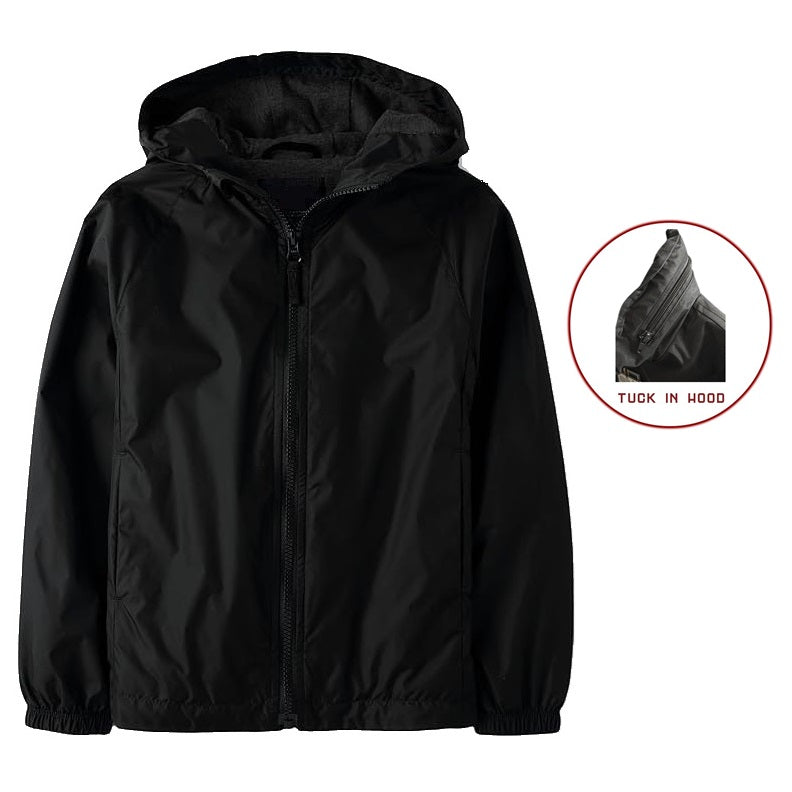 Wholesale Youth Fleece Lined Jacket with Tuck in Hood - Black