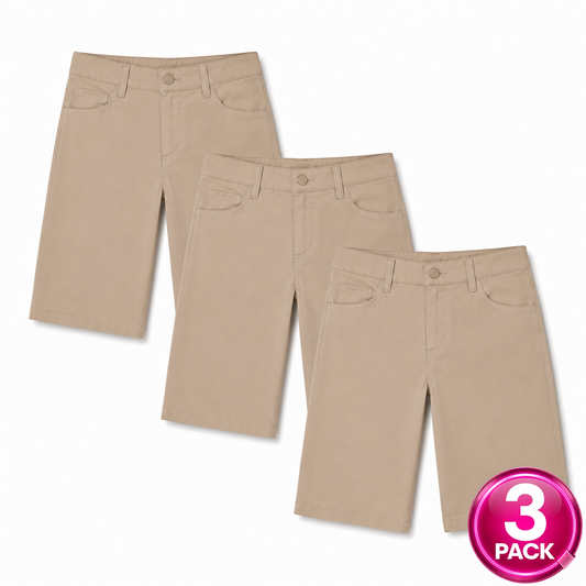 Girls 3-Pack Stretch School Uniform Shorts in Khaki