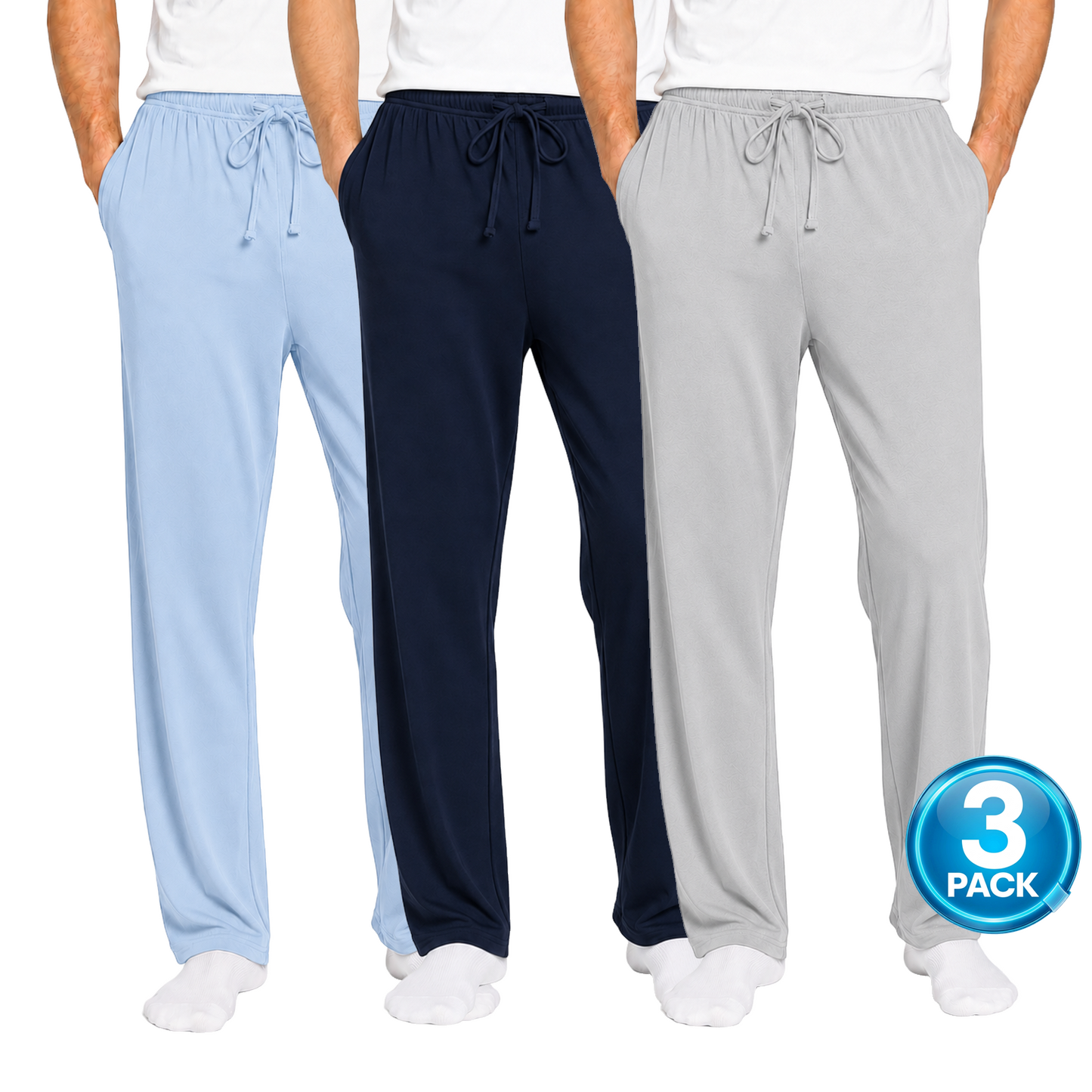 Men's 3-Pack Lounge Pants in Light Blue / Navy / Heather Grey