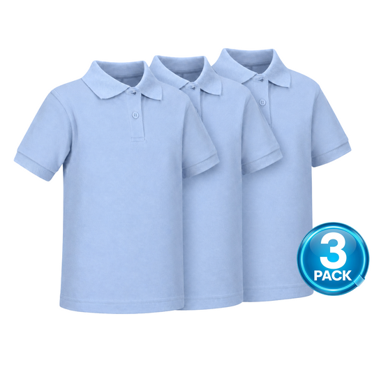 Toddler 3-Pack Short Sleeve School Uniform Polo Shirt in Light Blue