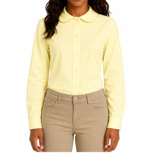 Girls Long Sleeve Button Down Peter Pan Blouse in Yellow