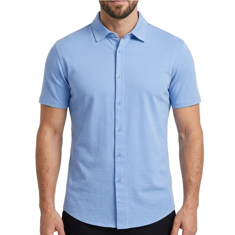 24 Pack Men's Short Sleeve Knit Button-Down Shirt in Light Blue