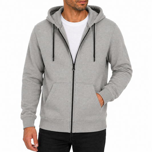 Men's Fleece-Lined Premium Full Zip Hoodie in Heather Grey