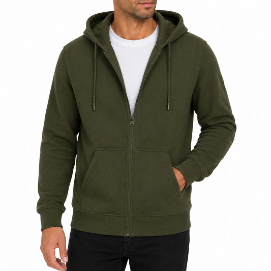 Men's Fleece-Lined Premium Full Zip Hoodie in Olive