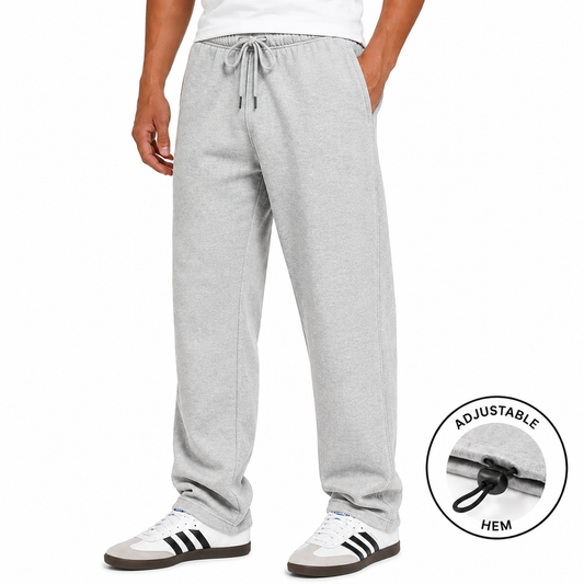 Men's Classic Fleece Sweatpants with Adjustable Drawcord Bottom in Heather Grey