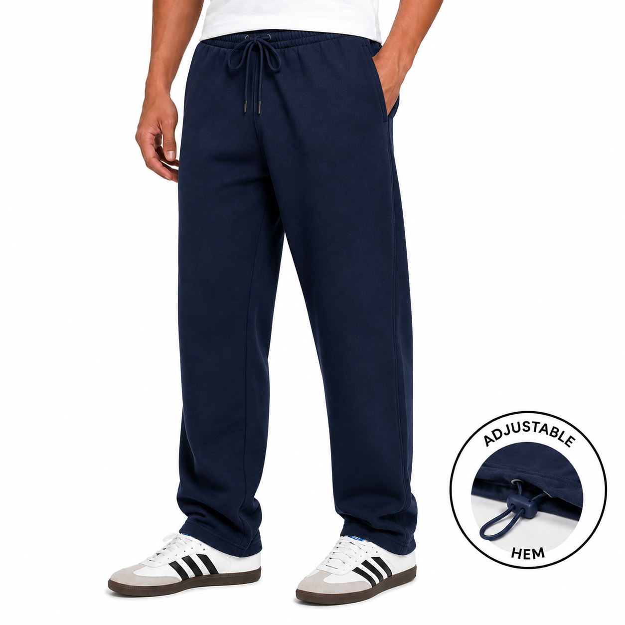 Men's Classic Fleece Sweatpants with Adjustable Drawcord Bottom in Navy