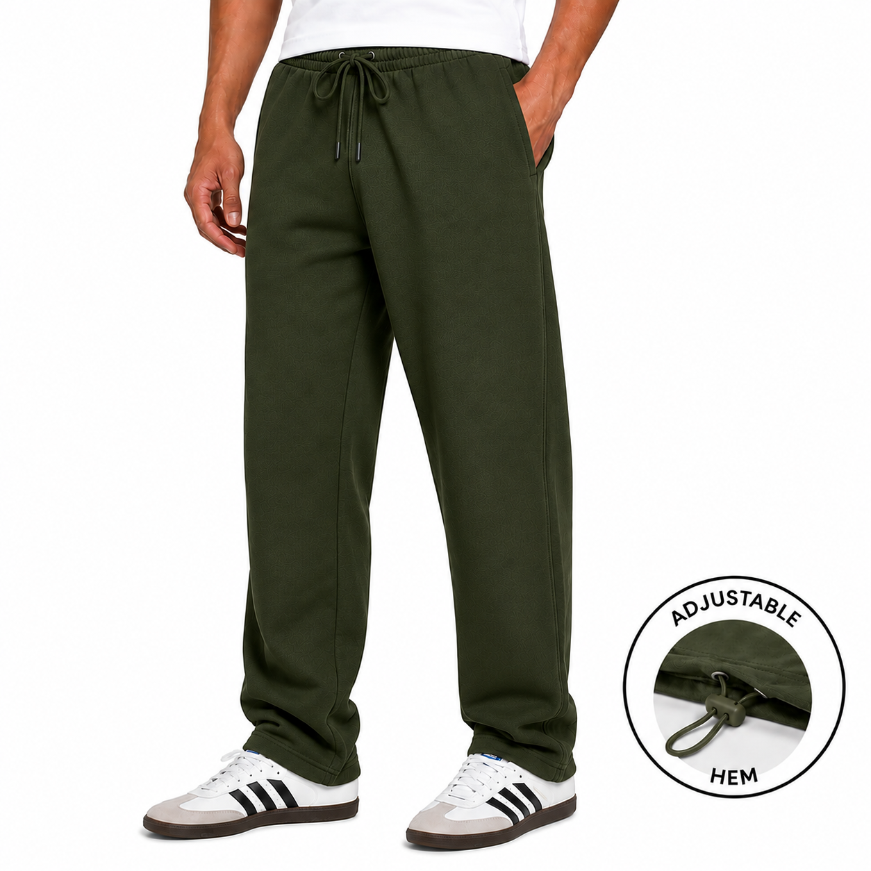 Men's Classic Fleece Sweatpants with Adjustable Drawcord Bottom in Olive