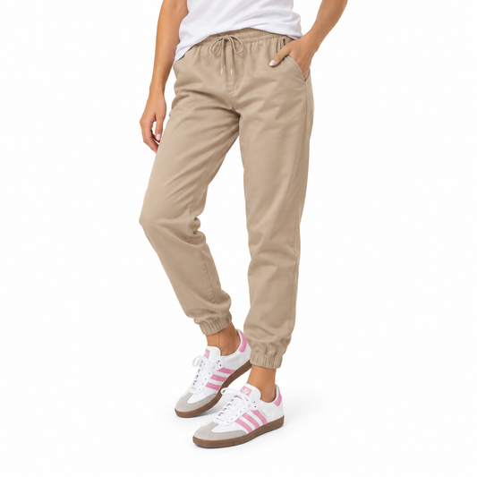 Young Women's Stretch Jogger School Uniform Pants in Khaki