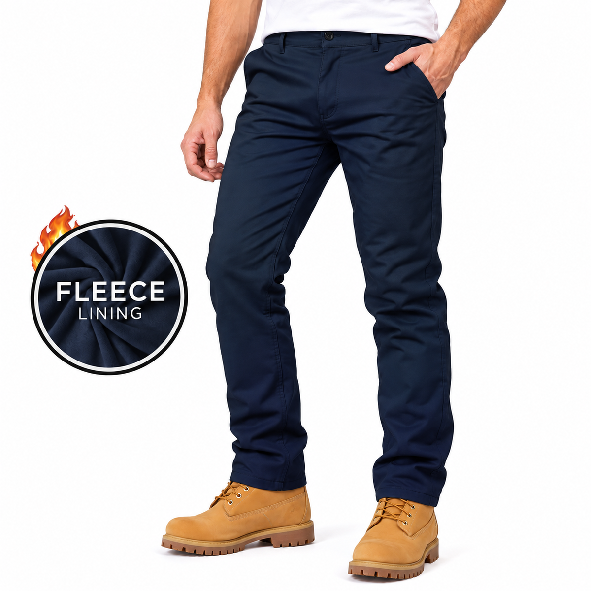 Men's Heavyweight Fleece-Lined Stretch Chino Uniform Work Pants in Navy