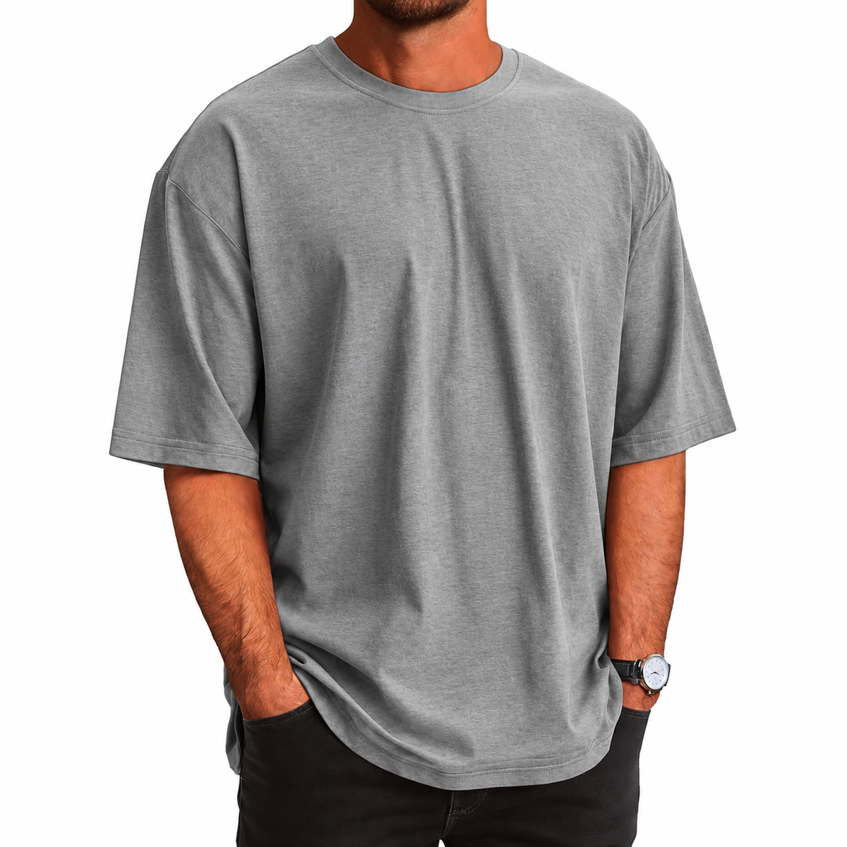 Men's Oversized 100% Cotton Drop T-Shirt in Heather Grey
