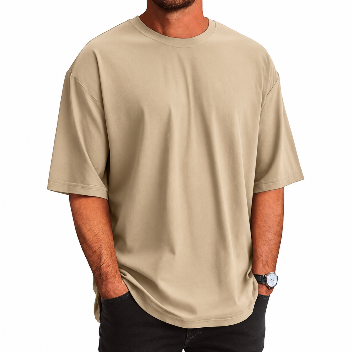 Men's Oversized 100% Cotton Drop T-Shirt in Sand