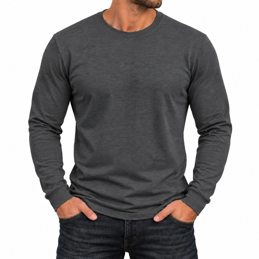 Men's Cotton-Blend Long Sleeve Crew Neck T-Shirt in Charcoal
