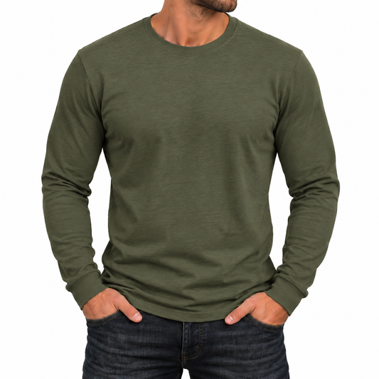 Men's Cotton-Blend Long Sleeve Crew Neck T-Shirt in Olive