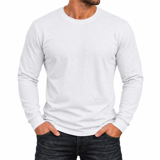 Men's Cotton-Blend Long Sleeve Crew Neck T-Shirt in White
