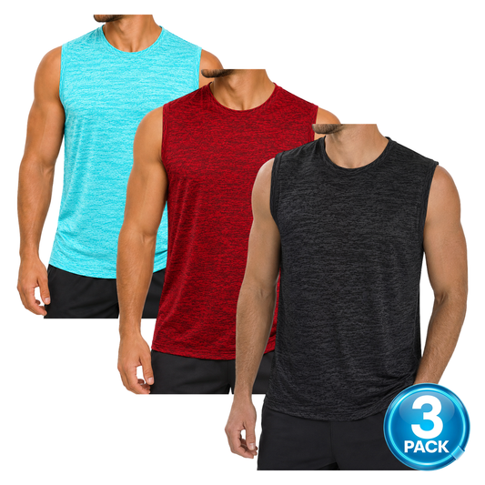 Men's 3-Pack Space Dye Dri-Fit Performance Muscle Shirt - Black / Red / Aqua